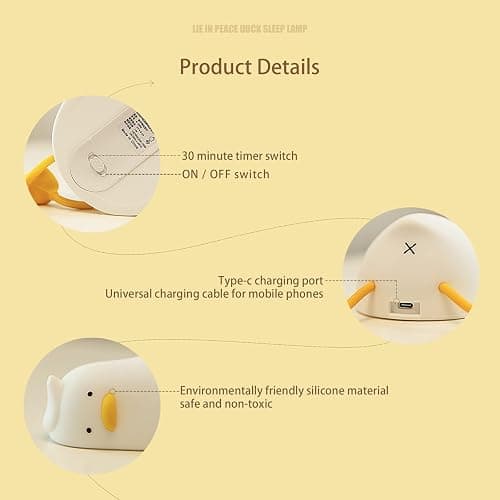 MUID Benson Lying Flat LED Squishy Duck Lamp, Cute Light Up Nursery Nightlight, Rechargeable Bedside Touch Lamp for Breastfeeding, Finn The Duck thumbnail 6