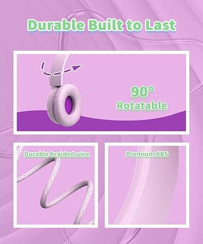 WaveBlend Kids Headphones with Cord - Wired Headphones for Kids, 85/94dB Volume Limited for Safe Listening, Comfortable & Durable, 3.6mm Jack for School, Tablet, Travel, PinkPurple thumbnail 5