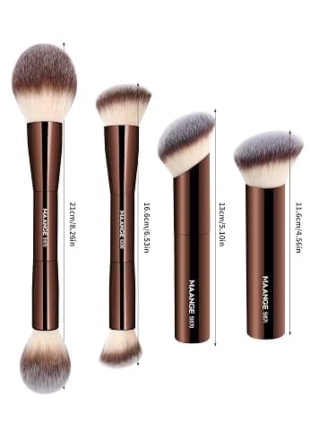 MAANGE 4 PCS Foundation Makeup Brush Set Double-ended Kabuki Contour Brush for Liquid Powder Concealer Cream Cosmetics Blending Blush Face Makeup Tools Kit (Coffee) thumbnail 8