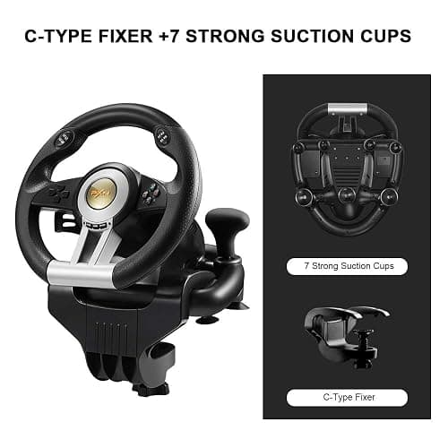 PXN PC Racing Wheel, V3II 180 Degree Universal Usb Car Sim Race Steering Wheel with Pedals for PS3, PS4, Xbox One, Xbox Series X/S, Switch (Black) thumbnail 5