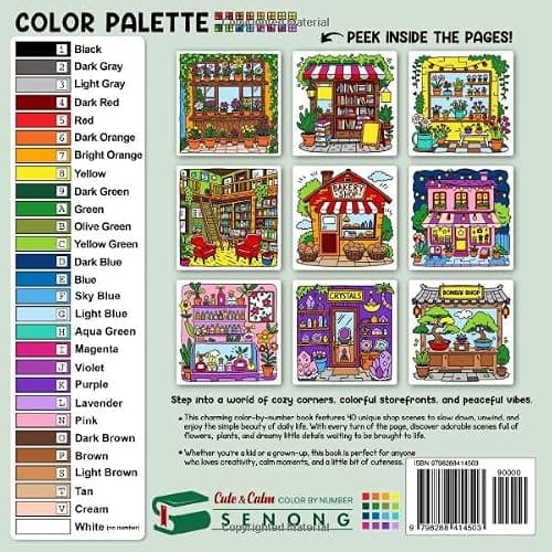Cozy Shops Cute & Calm Color By Number: Relaxing Flower, Bakery & Bookstore Corners thumbnail 2