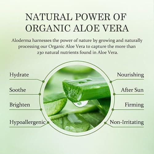 Aloderma Organic Aloe Vera Gel for Face & Body, 96% Pure Aloe Gel Made within 12 Hours of Harvest, Ideal for Skin, Scalp, & Hair Hydration, Calming Moisturizer for Soothing After Sun Care, 7.05oz thumbnail 5