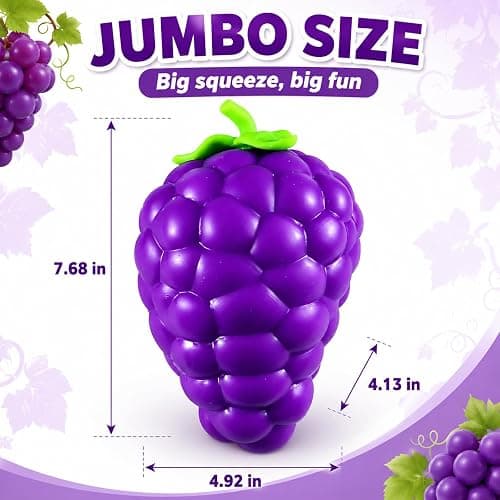 Giant Grape Squishy Toy, Slow Rising Stress Relief for Adults | Super Soft Slow Rising Grape Stress & Anxiety Relief Toy Durable, Washable, Reusable Great Gift thumbnail 2