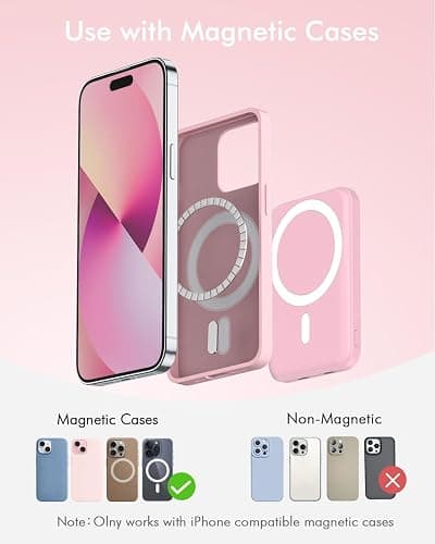 podoru for Magsafe Battery Pack, 5000mAh Magnetic Power Bank with Type-C Cable 20W PD Fast Charging Lighting Input Wireless Portable Charger for iPhone 16/15/14/13/12/ All Series-Pink - Pink thumbnail 2