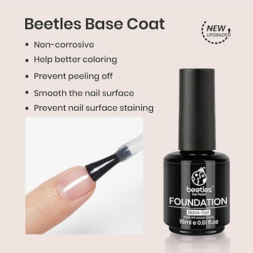 Beetles Milky White Gel Nail Polish No Wipe Gel Top Coat and Base Coat Set 3Pcs 15ml, Nude Jelly Color Long Lasting, Soak Off U V LED Nail Art Design for Women thumbnail 6