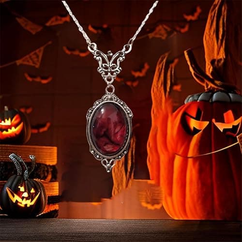 IS4U Gothic Vampire Necklace Vintage Stardust Crystal Cameo Pendant Necklace Punk Style Vampire Pendant Oval Necklace Satanic Demon Red Pendant Necklace Jewelry thumbnail 2