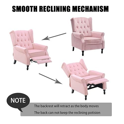 Altrobene Velvet Accent Chair, Push Back Recliner Chair, Wingback Arm Chair for Living Room/Bedroom/Home Theater/Reception Area, Pink thumbnail 9