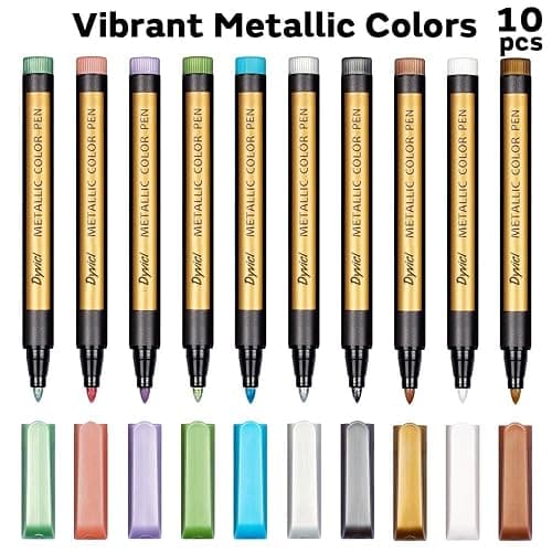 Dyvicl Metallic Marker Pens - Set of 10 Medium Point Metallic Markers for Rock Painting, Black Paper, Card Making, Scrapbooking Crafts, DIY Photo Album thumbnail 3