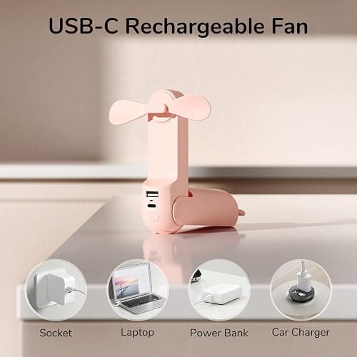 JISULIFE Handheld Mini Fan, 3 IN 1 USB Rechargeable Portable Fan [12-19 Working Hours] with Power Bank, Flashlight, Pocket Design for Travel/Summer/Concerts/Lash, Gifts for Women (Pink) - Pink thumbnail 5