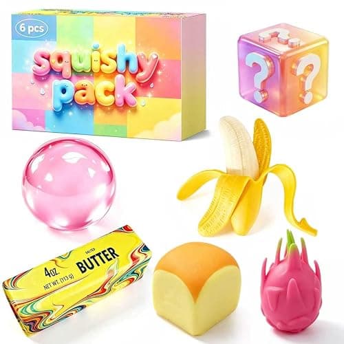 6 Pack Squishy Toy Box, Realistic Slow Rising TPR Sensory Fidget Toys, Soft Squeeze Toys, Assorted Gift Set for Adults and Kids, Desk Toys, Birthday Party Favors, Classroom Prizes - Image 1
