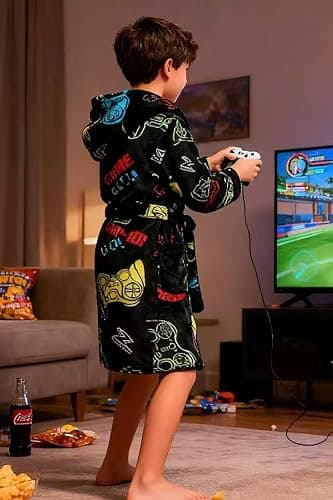 Fraprasty Boys Fleece Robe Hooded Toddler Soft Bathrobe Pajamas Sleepwear for Kids Girls 2-16 Years thumbnail 5