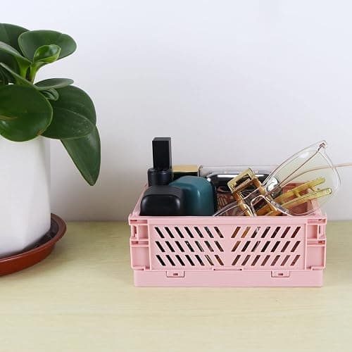 Tixill 2-Pack Mini Foldable Plastic Baskets for Organizing and Storage, Collapsible Storage Crate for Home Kitchen Bedroom Bathroom Office (5.9x3.8x2.2, Pink) - Pink - 5.9x3.8x2.2 thumbnail 5