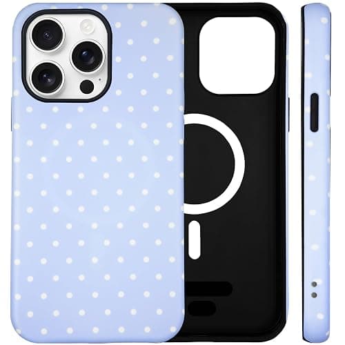 SenRiCase for iPhone 13/14 Case Cute Polka Dot Phone Case Compatible with MagSafe, Dual-Layer Shock Protection (Hard PC + Silicone) - Aesthetic Protective Phone Cover for Women Girls, Blue - Image 1