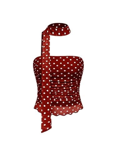 Milumia Women's Polka Dots Mesh Tube Tops Y2k Strapless Scarf Halter Top Going Out Clubbing Outfits - Image 1