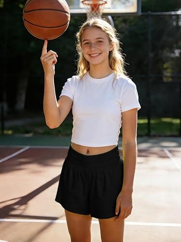 WIFFGO Girls Athletic Shorts 2 in 1 Elastic Waist Pockets Biker School Ball Games Running Sports Teen Summer Outfits thumbnail 2