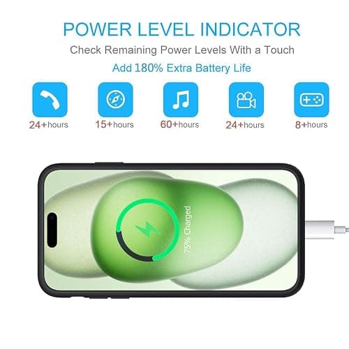 Battery Case for iPhone 15, Upgraded 10000mAh Portable Protective Charging Case with Wireless Charging Compatible with iPhone 15 (6.1 inch) Rechargeable Battery Pack Charger Cover with Carplay (Black) thumbnail 4