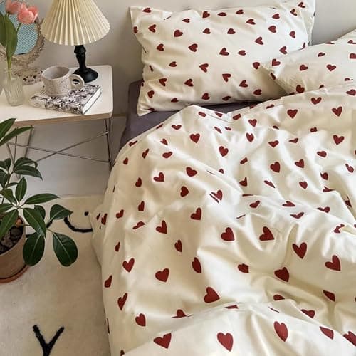 Nayoroom Bettwäsche 140x200 Herzen Rot Weiß Aesthetic Bettbezug Microfaser Weiße Bettwäsche mit Kleinen Roten Herz und Kissenbezug 70x90 cm mit Reißverschluss thumbnail 2