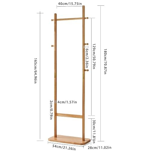 Aibiju Coat Rack Freestanding, Coat Tree with 2 Main Rods and Stable Design, Clothes Racks for Hanging Coats Clothes Suits Jacket, Easy to Assemble and Very Sturdy, Natural Wood Color USYD-202 thumbnail 3