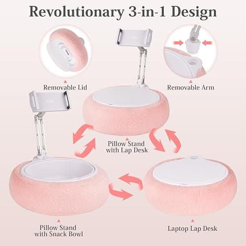 LORAK 3-in-1 Kindle Pillow Stand with Three-axis Aluminum Arm, Tablet Pillow Stand with Snack Bowl and Lap Desk for 4.7-15.6" Kindle/Phone/Tablet, Hands Free Reading on Bed/Couch/Sofa (Gray) thumbnail 3