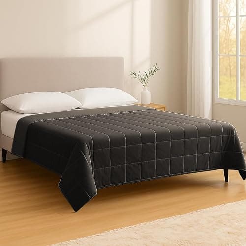 Harbour Housewares Weighted Blanket 6kg with Storage Bag – 125x180cm Black Weight Blanket for Anxiety, Stress Relief & Deep Sleep – Soft Fabric Calming Throw with Glass Bead Filling thumbnail 2