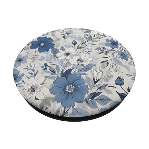 White Blue Floral Pattern PopSockets Adhesive PopGrip thumbnail 2