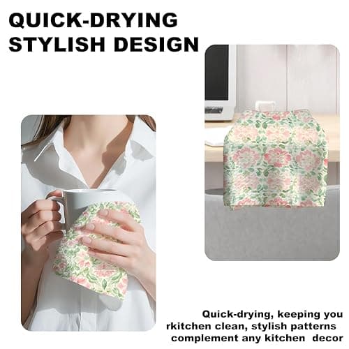 4 Pcs Watercolor Floral Kitchen Towels, Artistic Pink Green Decorative Absorbent Microfiber Dish Cloth Tea Towel, Durable Waffle Hand Towels for Farmhouse Home Bathroom, Housewarming Gifts thumbnail 5