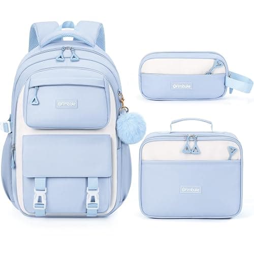 Fimibuke Backpacks for Girls, 3 PCS Waterproof School Backpack with Lunch Box & Pencil Pouch for Kids Teen Girl, Cute Bookbag School Bag for Elementary Middle High School Student Ages 6+(Blue) - Image 1