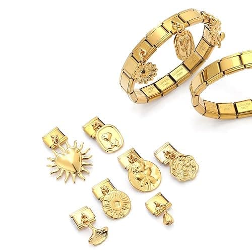 Gold Italian Charm Bracelet Charms for Women DIY Handmade with Starter Brascelet, Assorted Charms and Opening Tools, 9mm Modular Italian Charm Bracelet Gold Links Jewelry (Flower 149) thumbnail 5