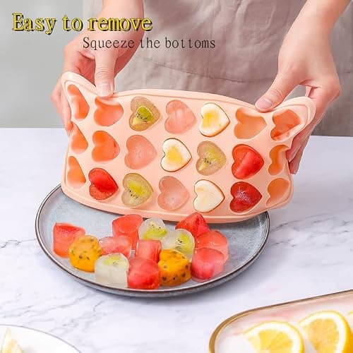 2 Pack Heart-Shaped Ice Cube Trays - 42 Holes Silicone Heart Ice Cube Tray with Lid, BPA Free and Dishwasher Safe, Mini Fun Ice Cube Mold, Easy to Remove (Pink + Blue) thumbnail 2