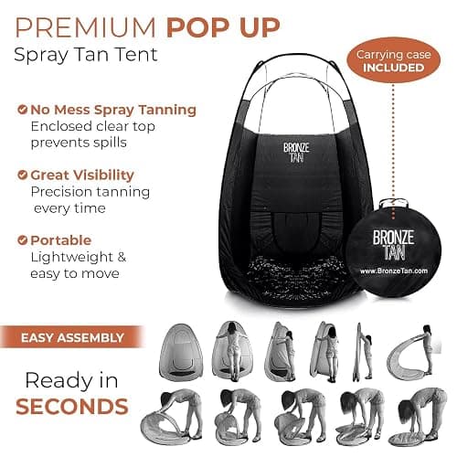 Bronze Tan Spray Tan Tent Pop Up for Spray Tan Professional - Waterproof Spray Tan Booth with FREE Portable Spray Tent Carrying Case - Self Tanning Booth - Black thumbnail 3