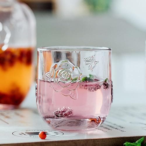 LCORMAG Pink Rose Flower Vintage Bedside Water Carafe and Glass Set, 15 oz Clear Glass Water Carafe with Tumbler for Bedroom Nightstand, Fruit Juice Milk Carafes, Mouthwash Decanter for Bathroom thumbnail 5
