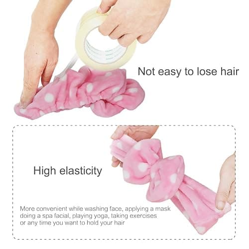 Shintop Women Fashion Lovely Soft Carol Fleece Bowknot Bow Makeup Cosmetic Shower Elastic Hair Band Hairlace Headband (Pink Polka dots) thumbnail 9