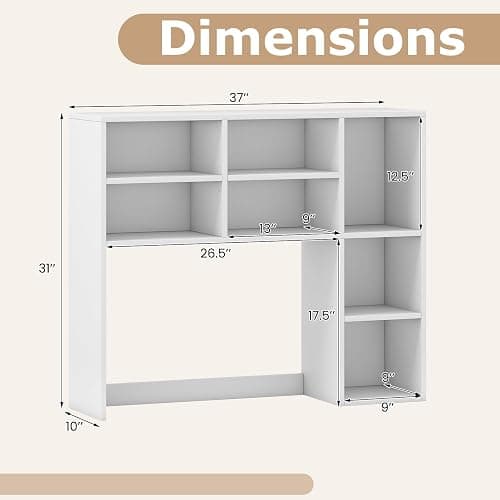 Tangkula Desktop Bookshelf, 37" Countertop Storage Hutch with 7 Cubes & 3 Adjustable Shelves, 3-Tier Desk Display Rack Organizer, Multipurpose Wood Desktop Hutch for Dorm Home Office (White) thumbnail 3