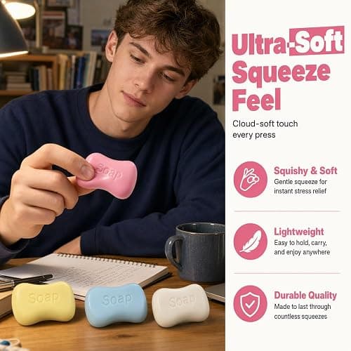 2026 New ASMR Crunchy Bead Filled Squishy Stress Ball, Handmade Realistic Bar Soap Shaped Fidget Toy, Soft Squeeze Sensory Gift for Party Favors (Soap-Pink) thumbnail 4
