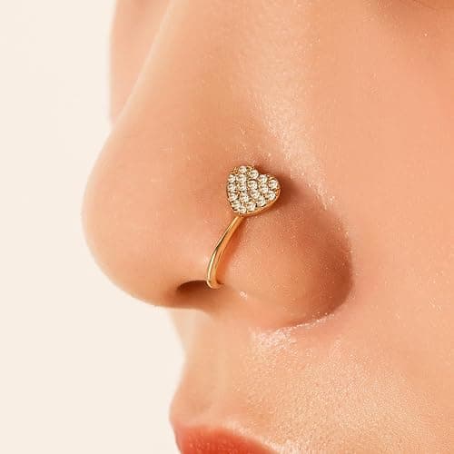 AVYRING Fake Nose Ring Fake Piercings Fake Nose Rings Nose Cuffs Fake Nose Piercing Fake Nose Hoop Faux Nose Rings for Women Faux Nose Ring Fake Piercing Fake Nose Cuff Sliver Gold Black thumbnail 3