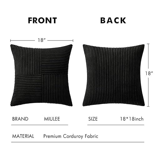 MIULEE Black Decorative Throw Pillow Covers 18x18 Inch for Couch Bed Sofa Pack of 2 Boho Farmhouse Throw Pillows Soft Cross Corduroy Patchwork Textured Cushion Cases thumbnail 2