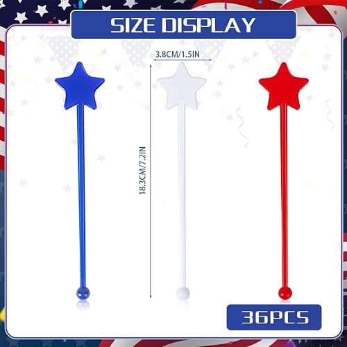 Jansun 36 Pcs 4th of July Patriotic Cocktail Stirrers, Red White and Blue Drink Stirrers Plastic Swizzle Sticks Reusable Coffee Stirrers Stir Sticks for Fourth of July Independence Day Party Supplies thumbnail 3