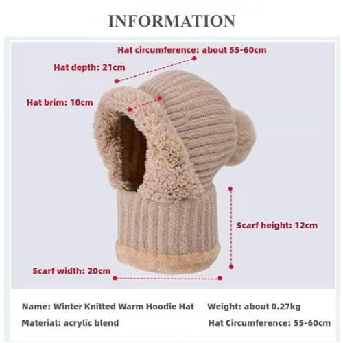 Women's Knitted Hat in Autumn and Winter, 3 in 1 Cold Resistant Hat, Wind-Resistant Scarf Hat Face Mask Hooded Scarf thumbnail 6