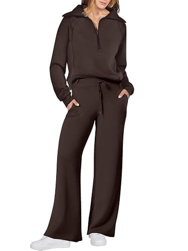 ANRABESS Women 2 Piece Outfits 2025 Fall Fashion Airport Wide Leg Pants Lounge Set Leisure Travel Vacation Clothes Sweatsuits - Image 1