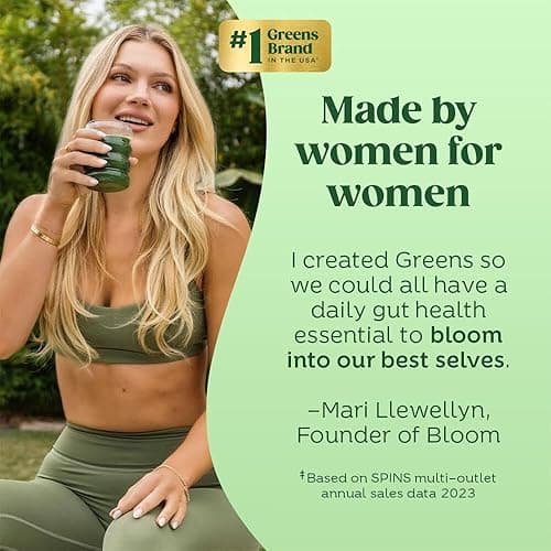 Bloom Nutrition Superfood Greens Powder, Digestive Enzymes with Probiotics and Prebiotics, Gut Health, Bloating Relief for Women, Chlorella, Green Juice Mix with Beet Root Powder, 25 SVG, Berry thumbnail 6