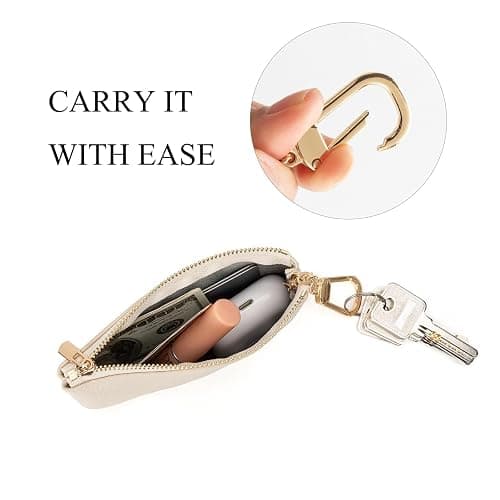 LARENNT Full Grain Leather Coin Purse with Key Chain - Small Change Purse Keychain Card Holder Keychain Pouch Small Keychain Wallet for Women and Men (Creamy-white, Large Size) thumbnail 6