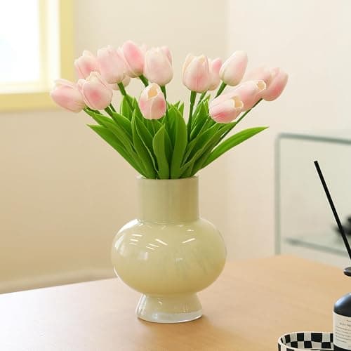ucky 20 Pcs Light Pink Artificial Tulip Silk Fake Flowers Realistic Touch Spring Summer Fake Flowers for Home Decor Outdoor Garden Parties and Wedding thumbnail 9