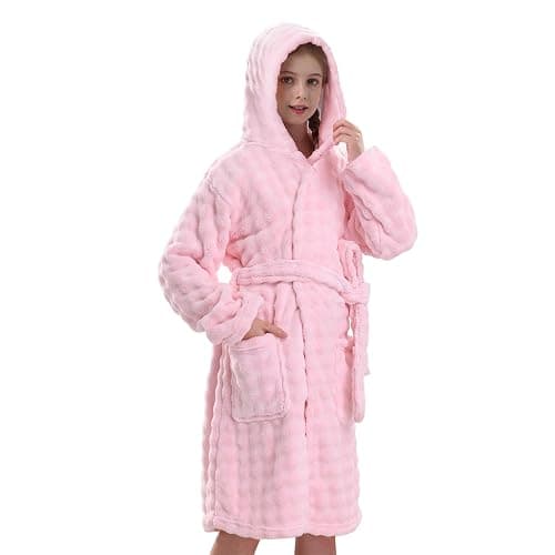 V.&GRIN Girls Hooded Towel Robe, Super Absorbent Quick-Dry Kids Bathrobe for Bath & Pool - Solid Colors Bubble Texture - Image 1