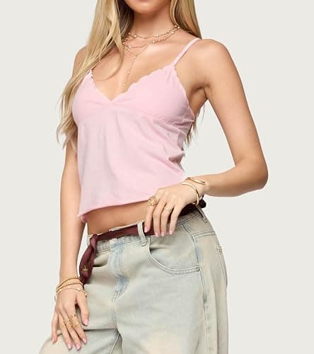 Cute Babydoll Tops for Women Spaghetti Strap V Neck Backless Cami Tops Y2k Going Out Tank Top thumbnail 3