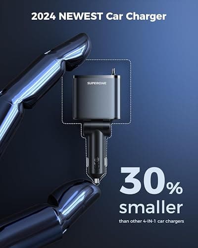 SUPERONE Smaller 4 in 1 Retractable Car Charger with Dual Type C Cords, 69W Fast Retractable USB C Car Charger, Car Accessories Car Chargers for iPhone 17 16 15 14 13 12 Galaxy Pixel thumbnail 4