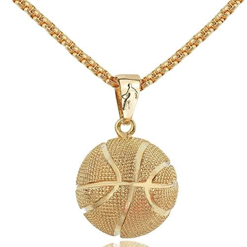 tenghong2021 14k Basketball Pendant Necklace Stainless Steel Necklace Sports Hiphop Necklace Basketball Pendant Necklace I Love Basketball Necklace for Men - Image 1