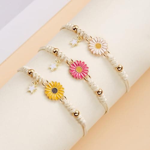 PAIOJVN Daisy Flower Bracelet for Women Bohemian Handmade Adjustable Sunflower Elastic String Bracelet Jewelry for Party and Beach thumbnail 2