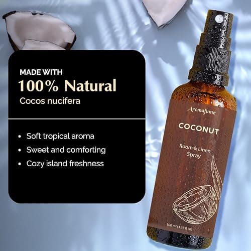 Coconut Room, Linen & Pillow Spray by Aromafume | 100ml/3.38 fl oz | with Pure Coconut Essential Oil | Aromatherapy Spray for Relaxation, Sleep & Stress Relief | Mist for Bedding, Fabrics thumbnail 2