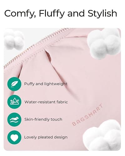BAGSMART Makeup Bag Travel Toiletry Bag, Cute Make Up Bag, Large Capacity Cosmetic Bags for Women, Wide-open Makeup Pouch Travel Essentials Toiletries Accessories Brushes (Pink) - Pink thumbnail 4