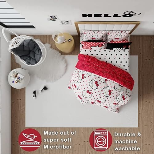 Hello Kitty Polka Dot Bedding 7 Piece Super Soft Comforter and Sheet Set with Sham, Queen, (Official Licensed Product) by Franco Collectibles thumbnail 2